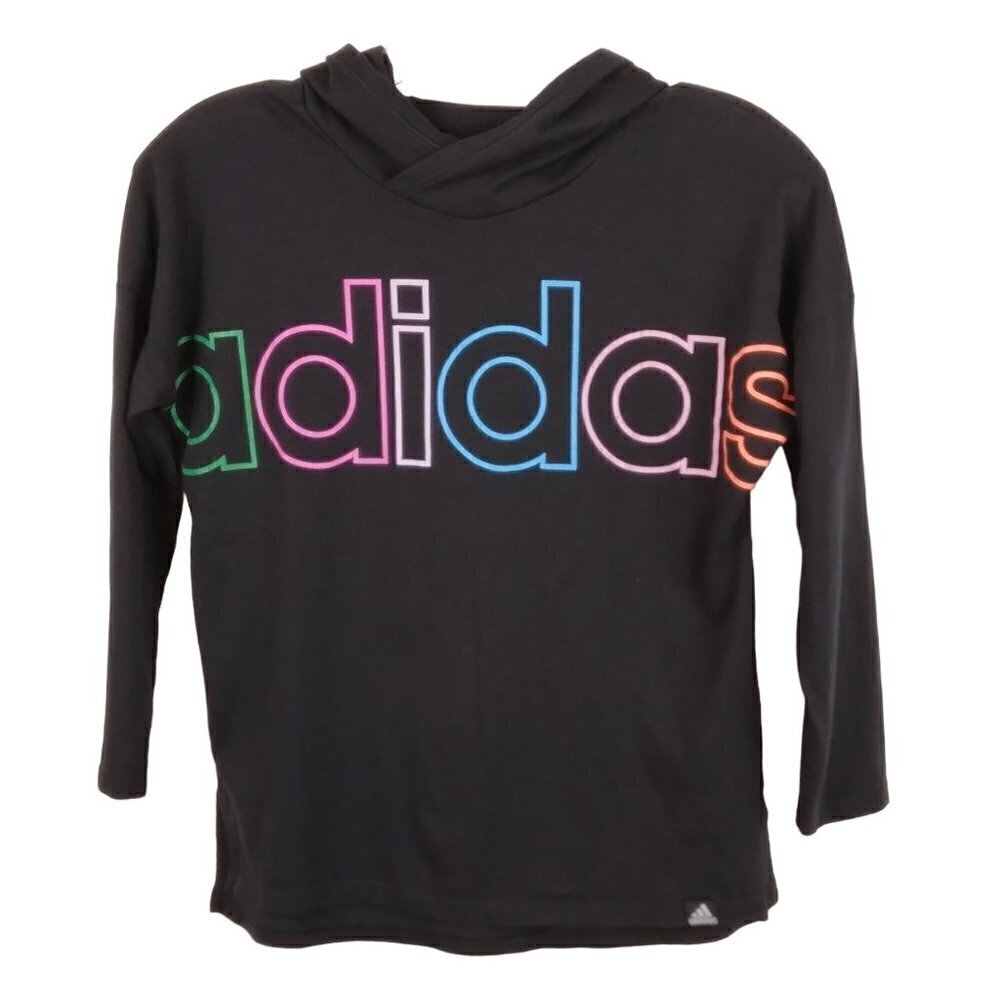 Adidas | Black Rainbow Logo Hooded Long-Sleeve Tee | Size M
